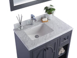 Odyssey 36" Single Hole White Carrara Marble Countertop with Left Offset Rectangular Ceramic Sink Laviva 313613-36-WC