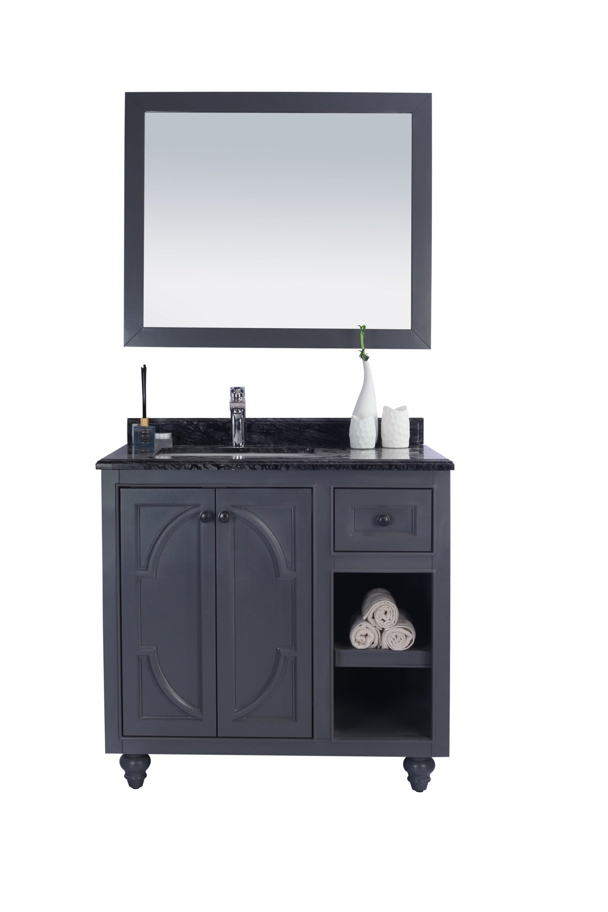 Odyssey 36" Maple Grey Bathroom Vanity with Black Wood Marble Countertop Laviva 313613-36G-BW