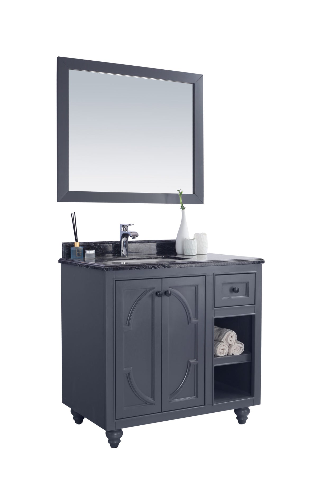 Odyssey 36" Maple Grey Bathroom Vanity with Black Wood Marble Countertop Laviva 313613-36G-BW