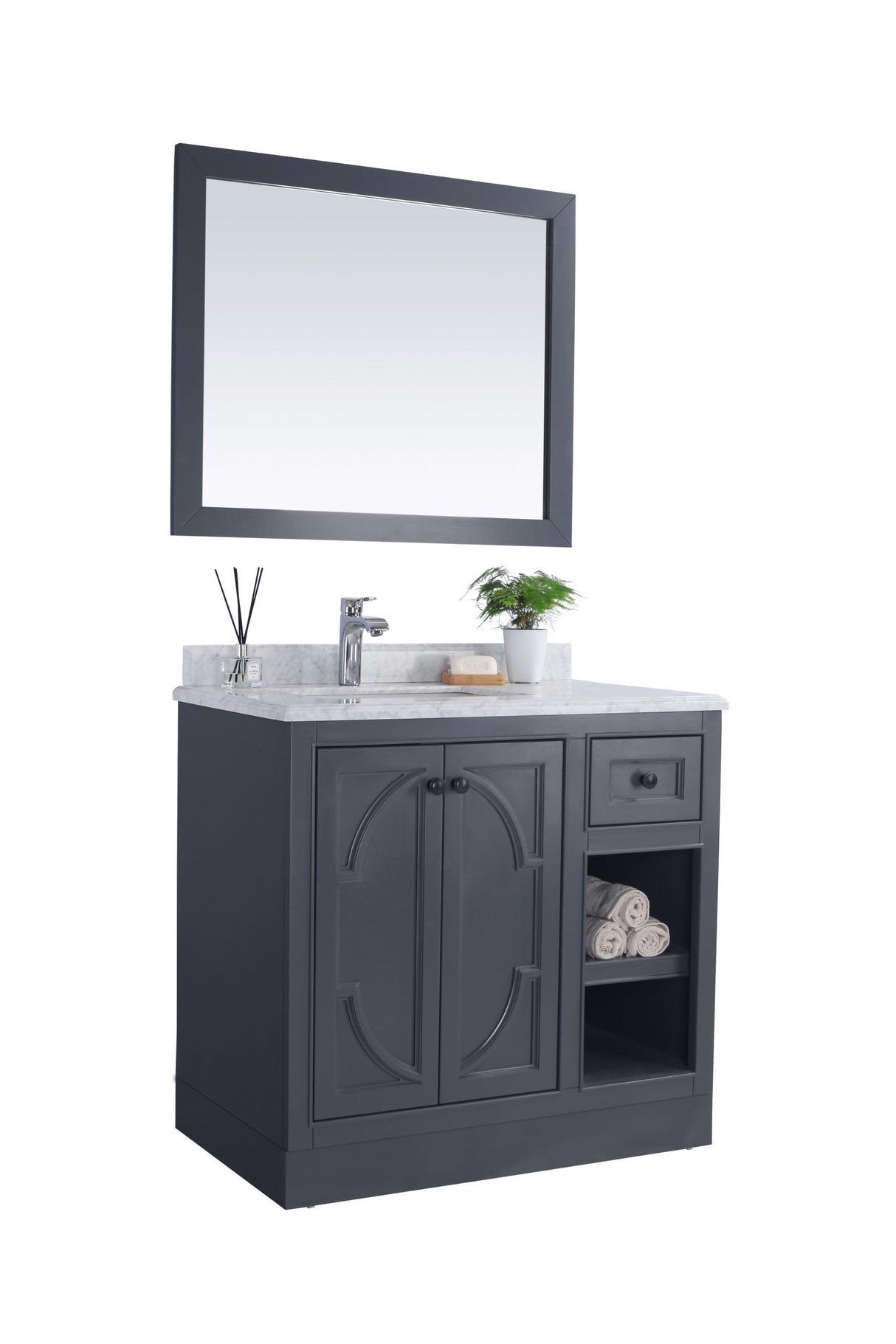 Odyssey 36" Maple Grey Bathroom Vanity with Black Wood Marble Countertop Laviva 313613-36G-BW