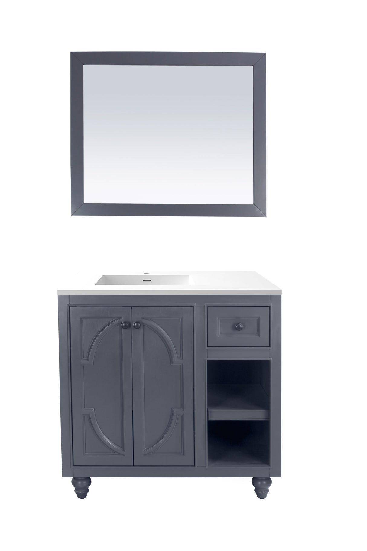 Odyssey 36" Maple Grey Bathroom Vanity with Matte White VIVA Stone Solid Surface Countertop Laviva 313613-36G-MW