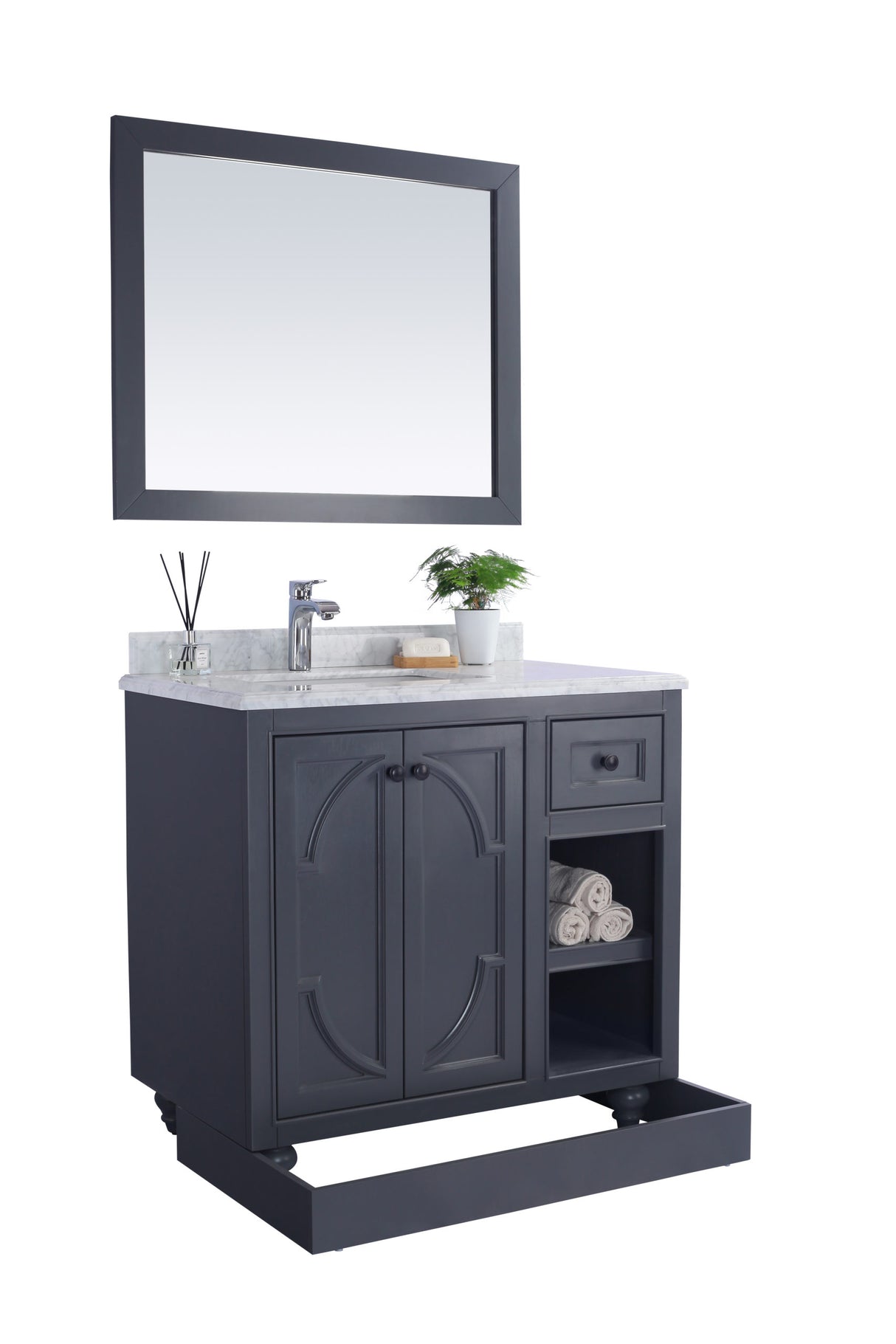 Odyssey 36" Maple Grey Bathroom Vanity with Matte White VIVA Stone Solid Surface Countertop Laviva 313613-36G-MW