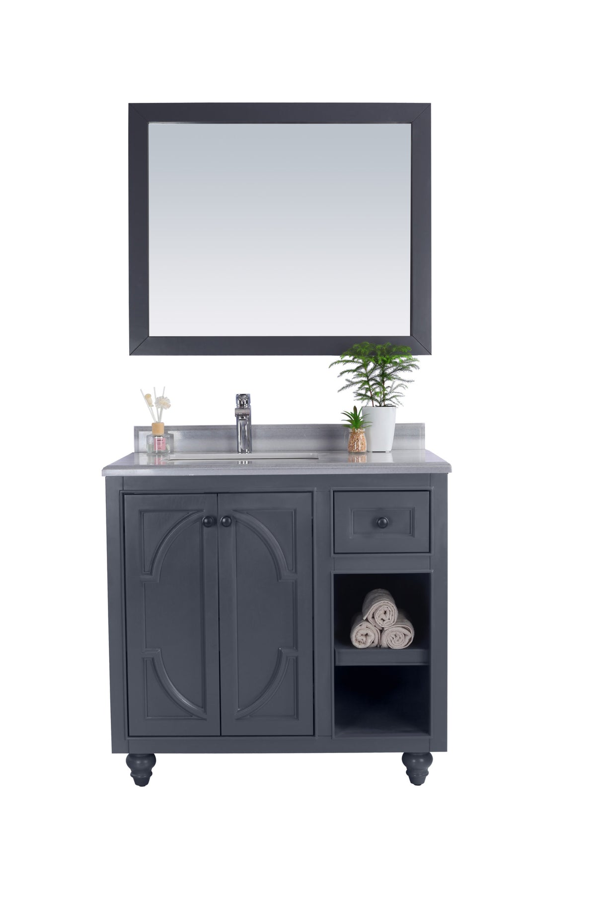 Odyssey 36" Maple Grey Bathroom Vanity with White Stripes Marble Countertop Laviva 313613-36G-WS