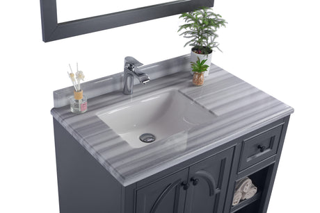 Odyssey 36" Maple Grey Bathroom Vanity with White Stripes Marble Countertop Laviva 313613-36G-WS
