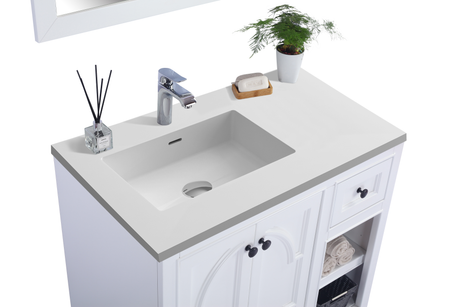 Odyssey 36" White Bathroom Vanity with Matte White VIVA Stone Solid Surface Countertop Laviva 313613-36W-MW