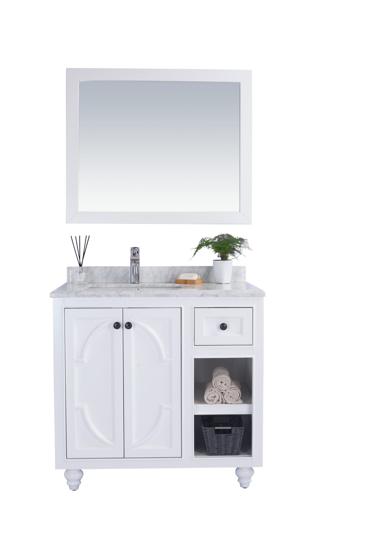 Odyssey 36" White Bathroom Vanity with White Carrara Marble Countertop Laviva 313613-36W-WC