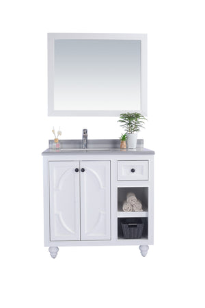 Odyssey 36" White Bathroom Vanity with White Stripes Marble Countertop Laviva 313613-36W-WS