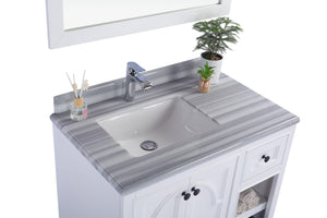 Odyssey 36" White Bathroom Vanity with White Stripes Marble Countertop Laviva 313613-36W-WS