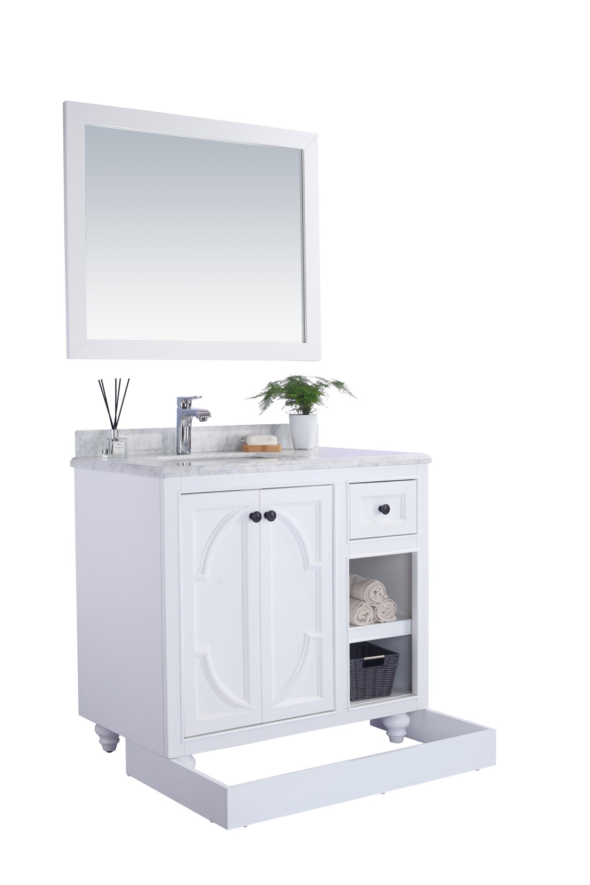Odyssey 36" White Bathroom Vanity with White Stripes Marble Countertop Laviva 313613-36W-WS