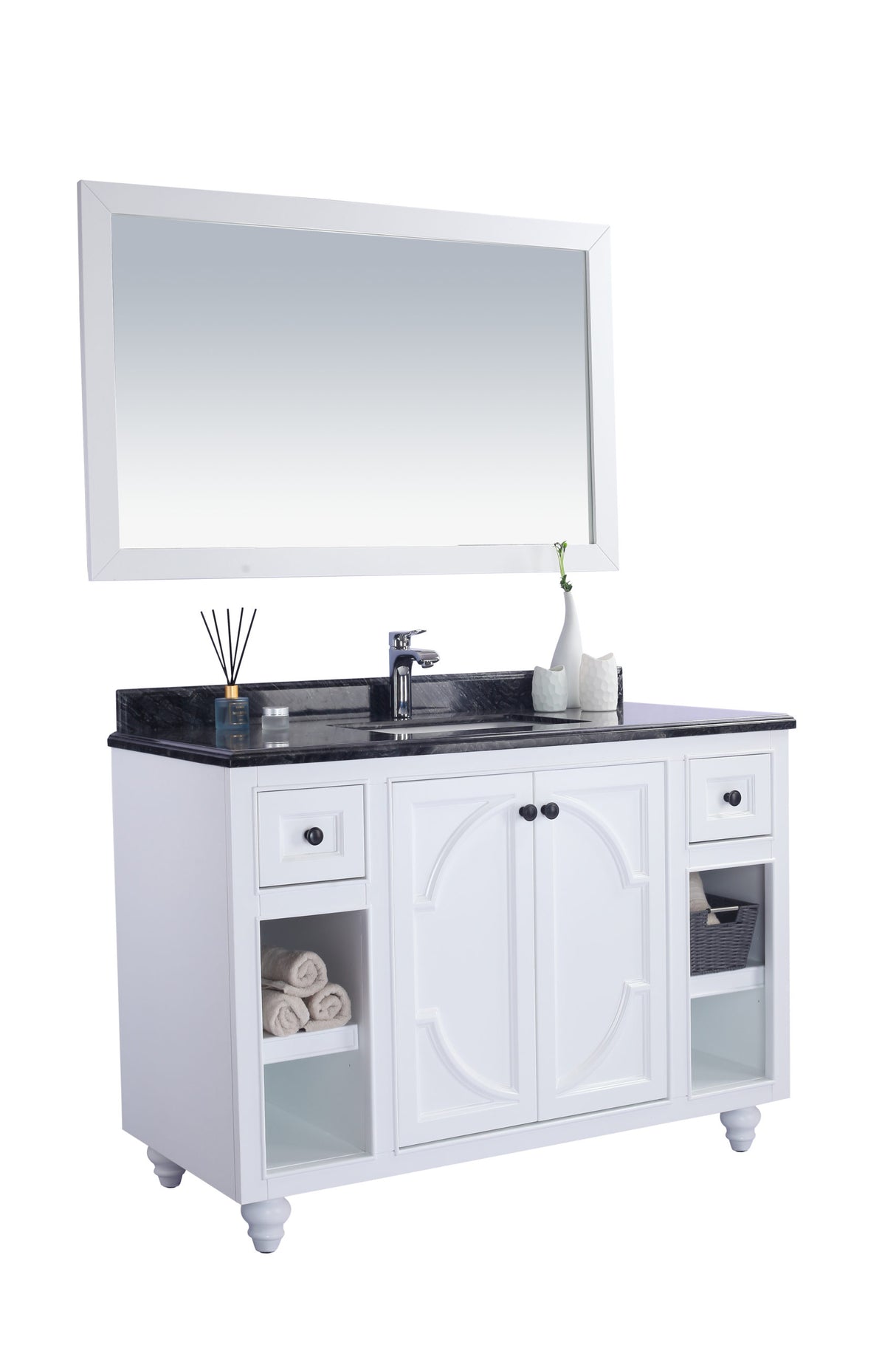 Odyssey 48" White Bathroom Vanity with Black Wood Marble Countertop Laviva 313613-48W-BW