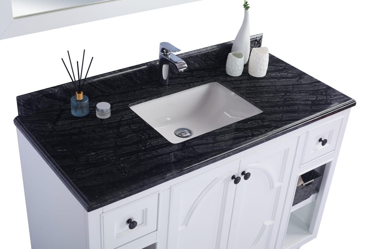 Odyssey 48" White Bathroom Vanity with Black Wood Marble Countertop Laviva 313613-48W-BW