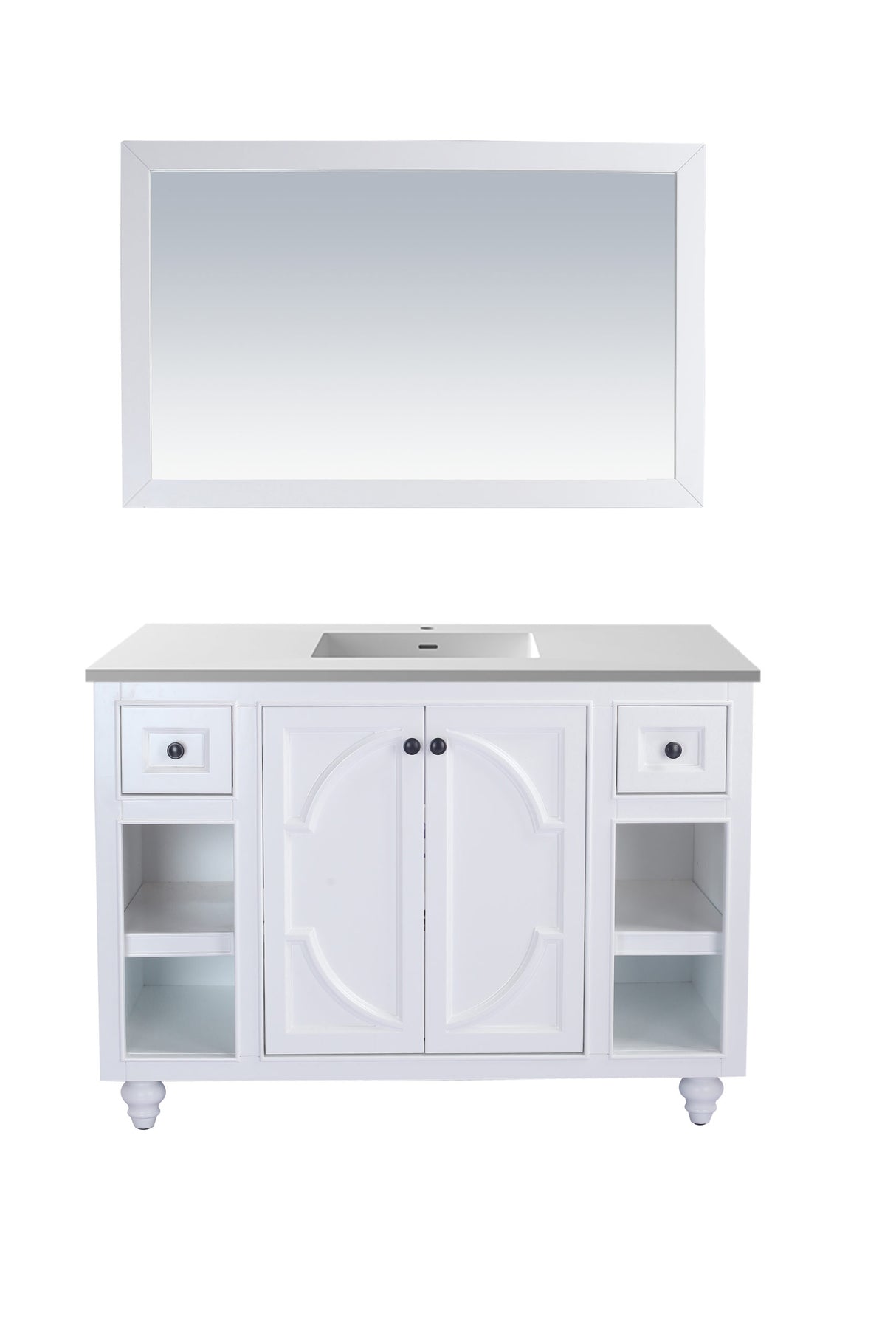 Odyssey 48" White Bathroom Vanity with Matte White VIVA Stone Solid Surface Countertop Laviva 313613-48W-MW