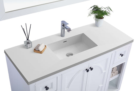 Odyssey 48" White Bathroom Vanity with Matte White VIVA Stone Solid Surface Countertop Laviva 313613-48W-MW