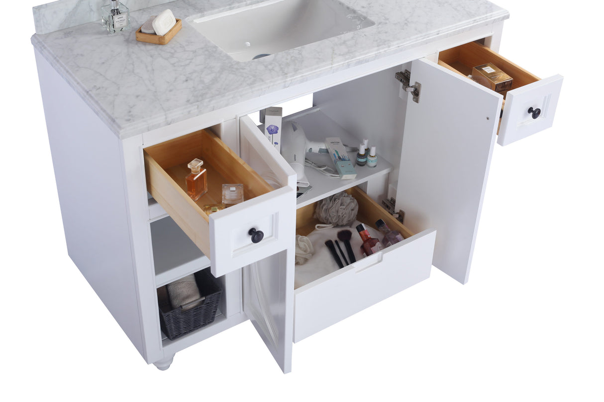 Odyssey 48" White Bathroom Vanity with Matte White VIVA Stone Solid Surface Countertop Laviva 313613-48W-MW