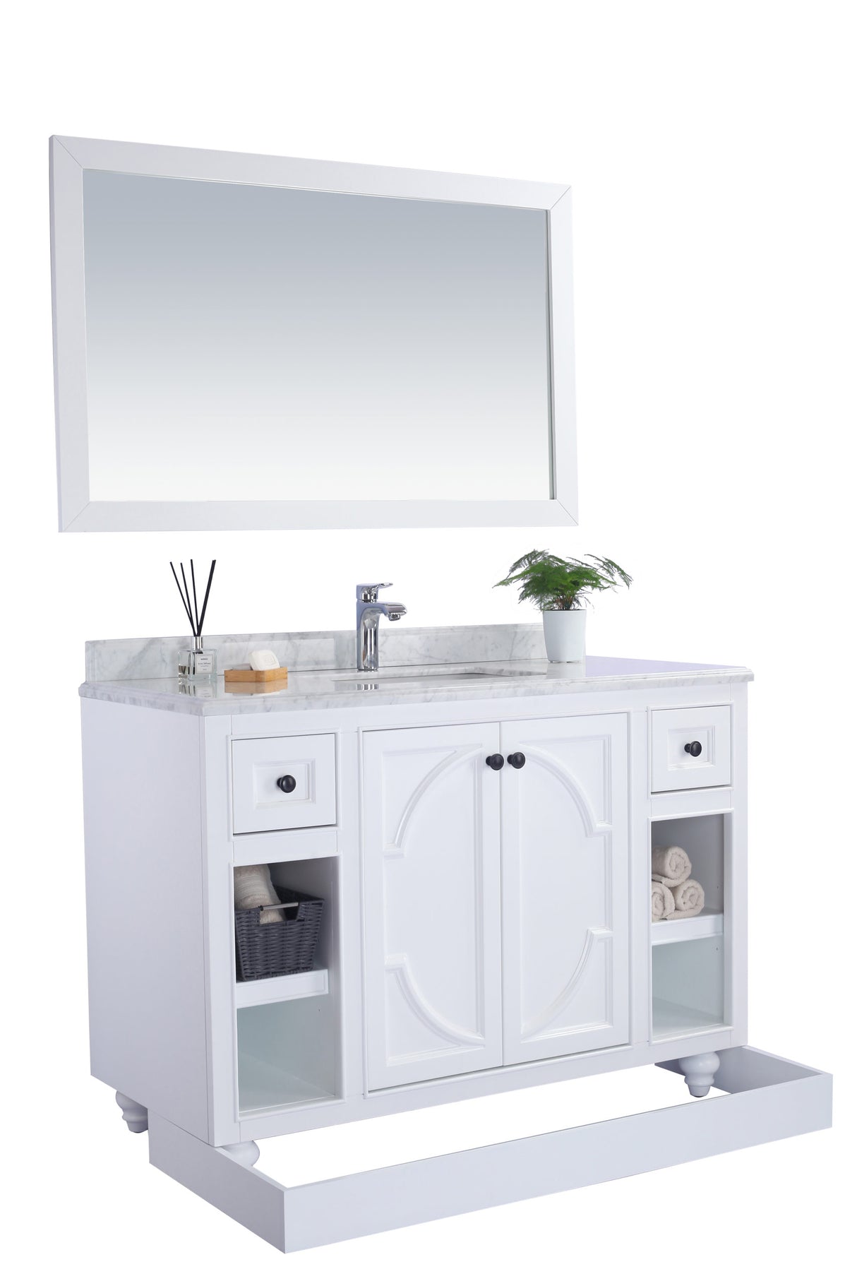 Odyssey 48" White Bathroom Vanity with Matte White VIVA Stone Solid Surface Countertop Laviva 313613-48W-MW