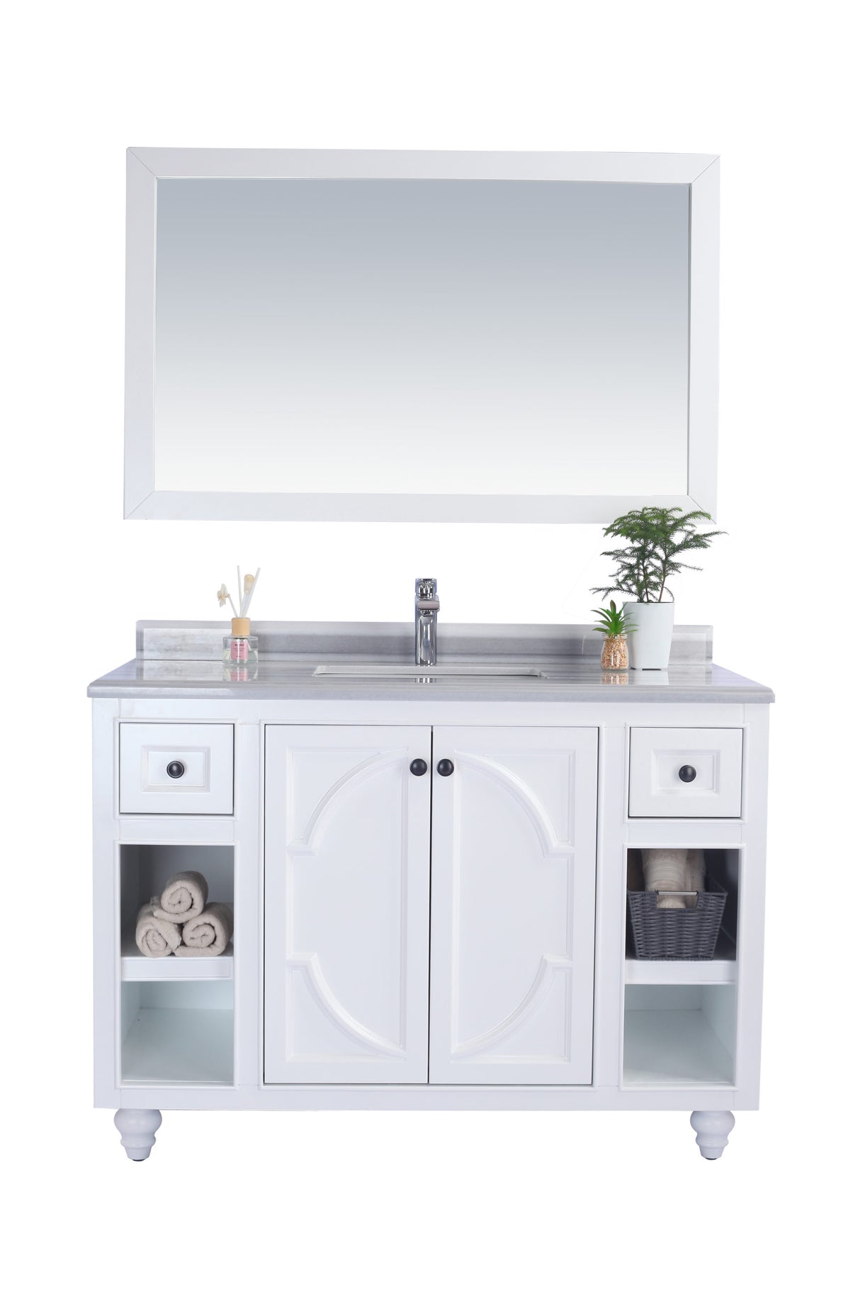 Odyssey 48" White Bathroom Vanity with White Stripes Marble Countertop Laviva 313613-48W-WS
