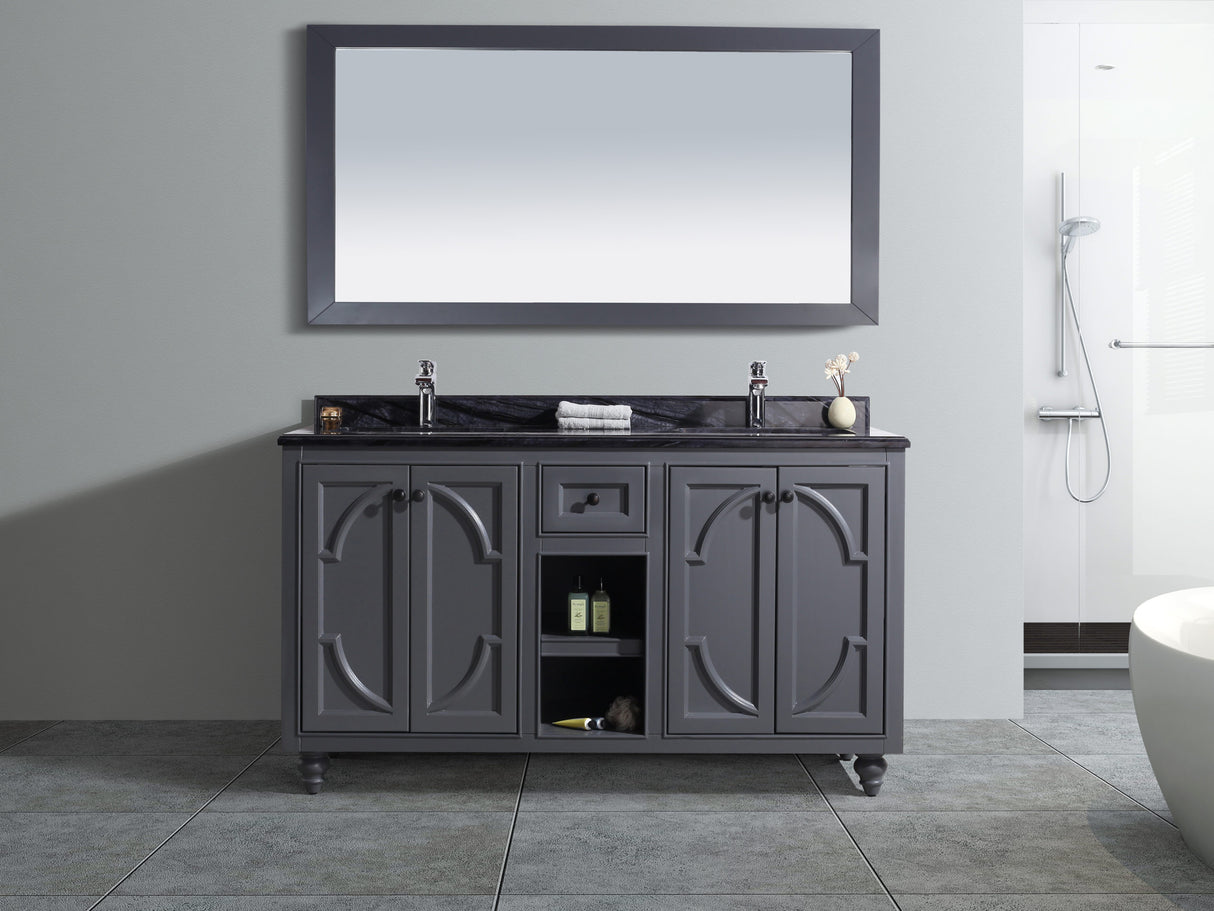 Odyssey 60" Maple Grey Double Sink Bathroom Vanity with Black Wood Marble Countertop Laviva 313613-60G-BW