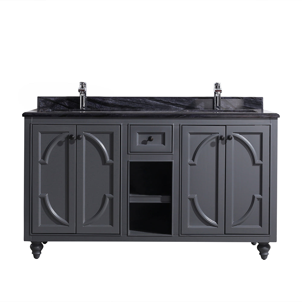 Odyssey 60" Maple Grey Double Sink Bathroom Vanity with Black Wood Marble Countertop Laviva 313613-60G-BW