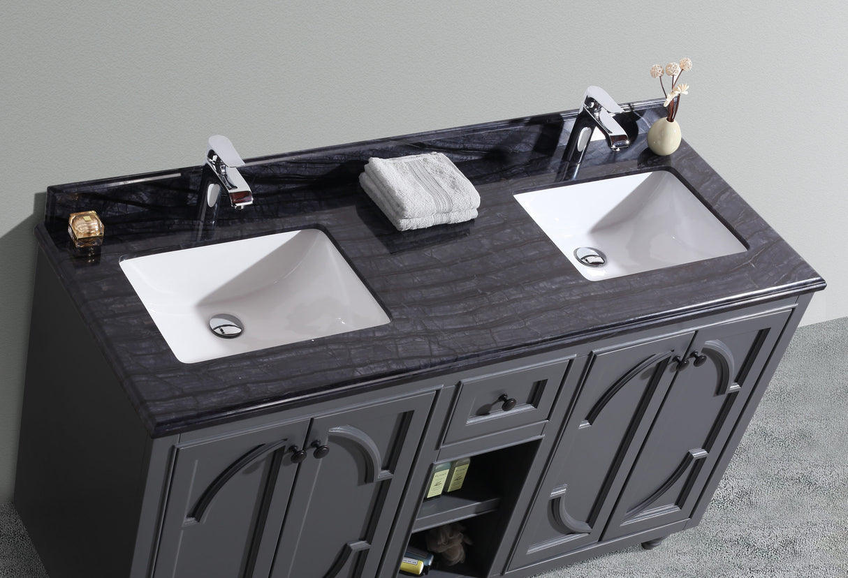 Odyssey 60" Maple Grey Double Sink Bathroom Vanity with Black Wood Marble Countertop Laviva 313613-60G-BW