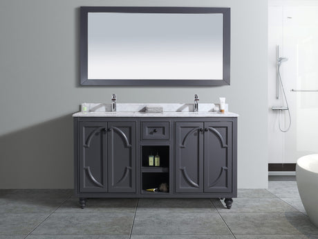 Odyssey 60" Maple Grey Double Sink Bathroom Vanity with White Carrara Marble Countertop Laviva 313613-60G-WC