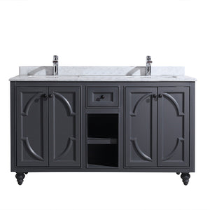 Odyssey 60" Maple Grey Double Sink Bathroom Vanity with White Carrara Marble Countertop Laviva 313613-60G-WC