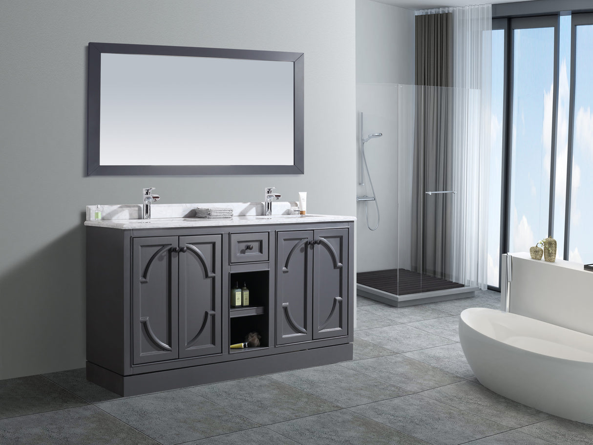 Odyssey 60" Maple Grey Double Sink Bathroom Vanity with White Carrara Marble Countertop Laviva 313613-60G-WC