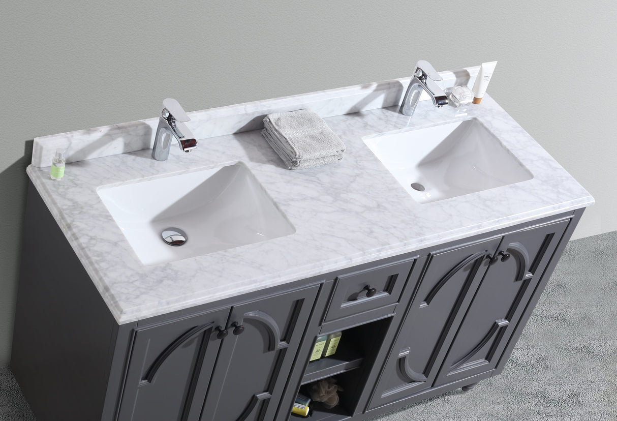 Odyssey 60" Maple Grey Double Sink Bathroom Vanity with White Carrara Marble Countertop Laviva 313613-60G-WC