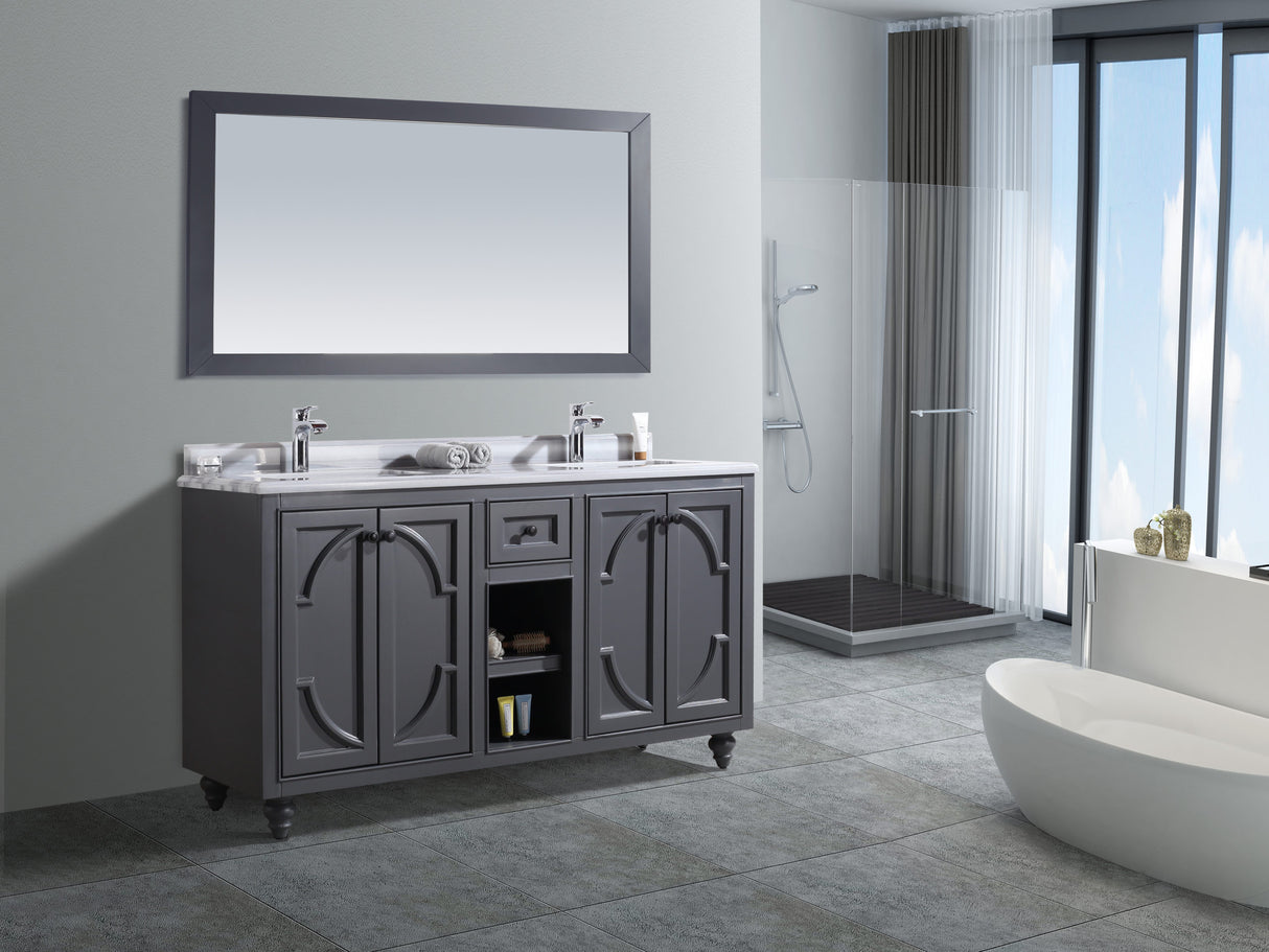 Odyssey 60" Maple Grey Double Sink Bathroom Vanity with White Stripes Marble Countertop Laviva 313613-60G-WS