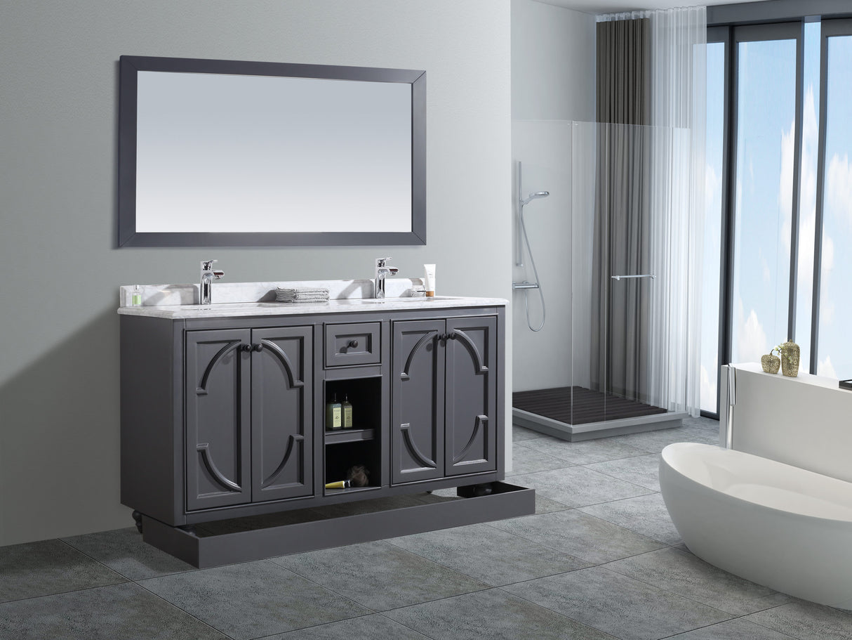 Odyssey 60" Maple Grey Double Sink Bathroom Vanity with White Stripes Marble Countertop Laviva 313613-60G-WS