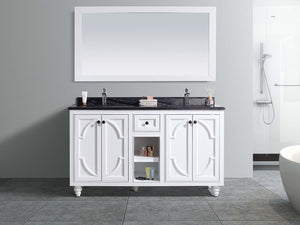 Odyssey 60" White Double Sink Bathroom Vanity with Black Wood Marble Countertop Laviva 313613-60W-BW