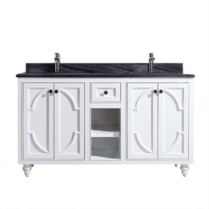 Odyssey 60" White Double Sink Bathroom Vanity with Black Wood Marble Countertop Laviva 313613-60W-BW