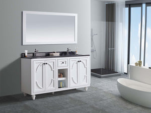 Odyssey 60" White Double Sink Bathroom Vanity with Black Wood Marble Countertop Laviva 313613-60W-BW