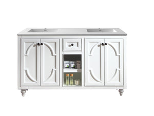 Odyssey 60" White Double Sink Bathroom Vanity with Matte White VIVA Stone Solid Surface Countertop Laviva 313613-60W-MW