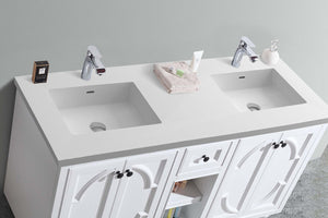 Odyssey 60" White Double Sink Bathroom Vanity with Matte White VIVA Stone Solid Surface Countertop Laviva 313613-60W-MW