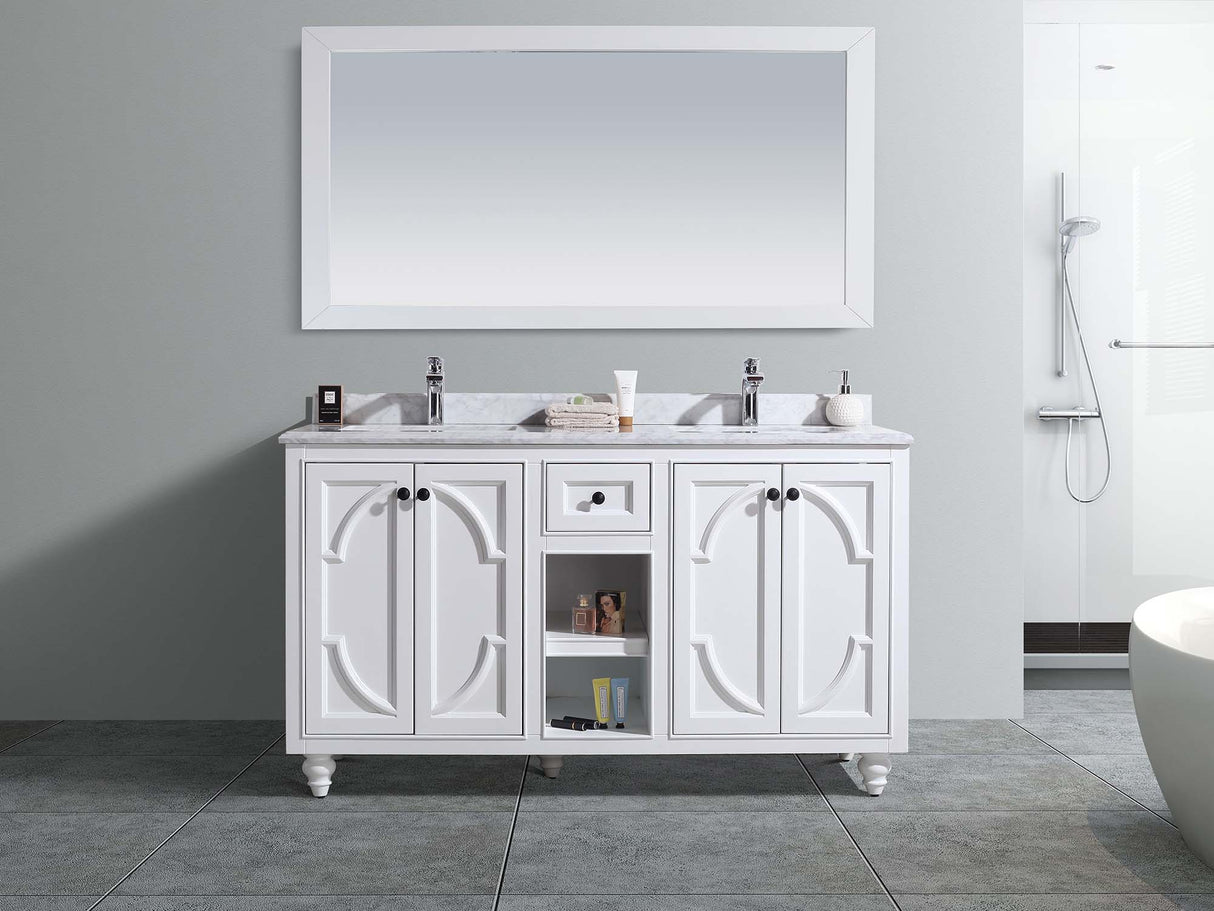 Odyssey 60" White Double Sink Bathroom Vanity with White Carrara Marble Countertop Laviva 313613-60W-WC