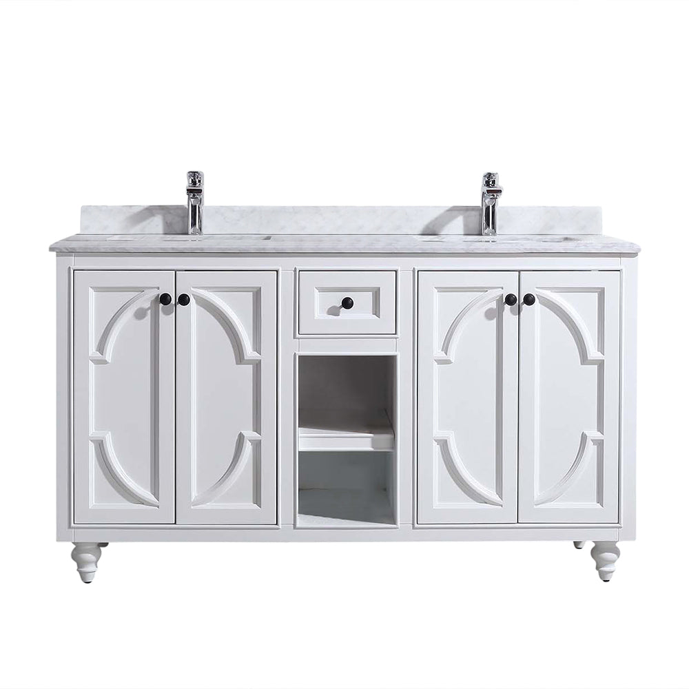 Odyssey 60" White Double Sink Bathroom Vanity with White Carrara Marble Countertop Laviva 313613-60W-WC