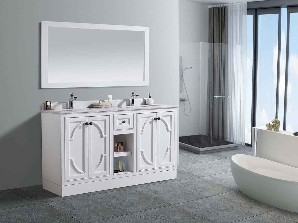 Odyssey 60" White Double Sink Bathroom Vanity with White Stripes Marble Countertop Laviva 313613-60W-WS