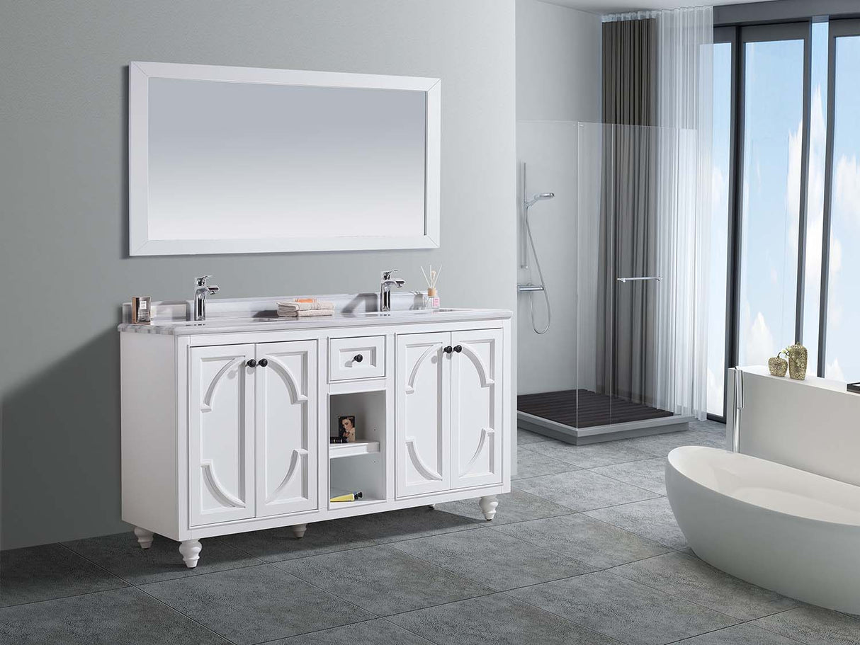 Odyssey 60" White Double Sink Bathroom Vanity with White Stripes Marble Countertop Laviva 313613-60W-WS