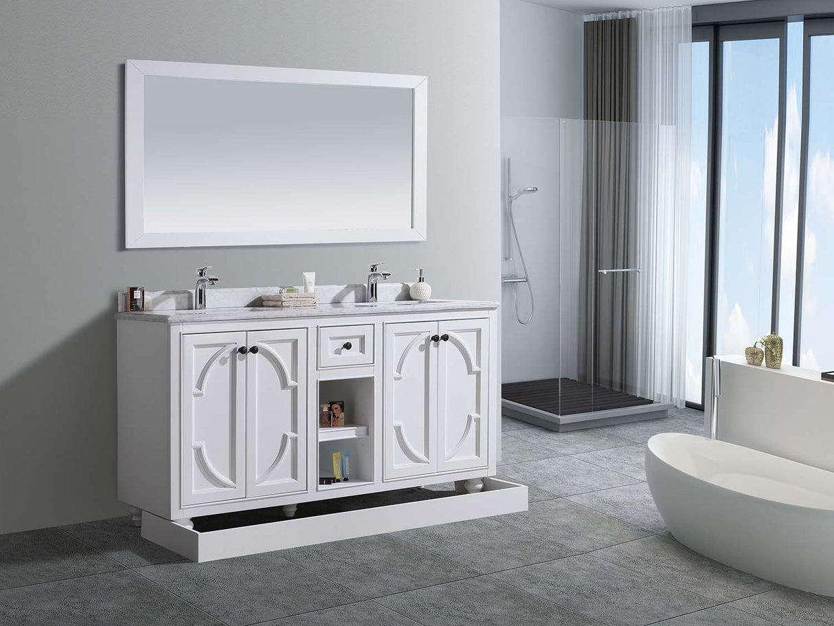 Odyssey 60" White Double Sink Bathroom Vanity with White Stripes Marble Countertop Laviva 313613-60W-WS