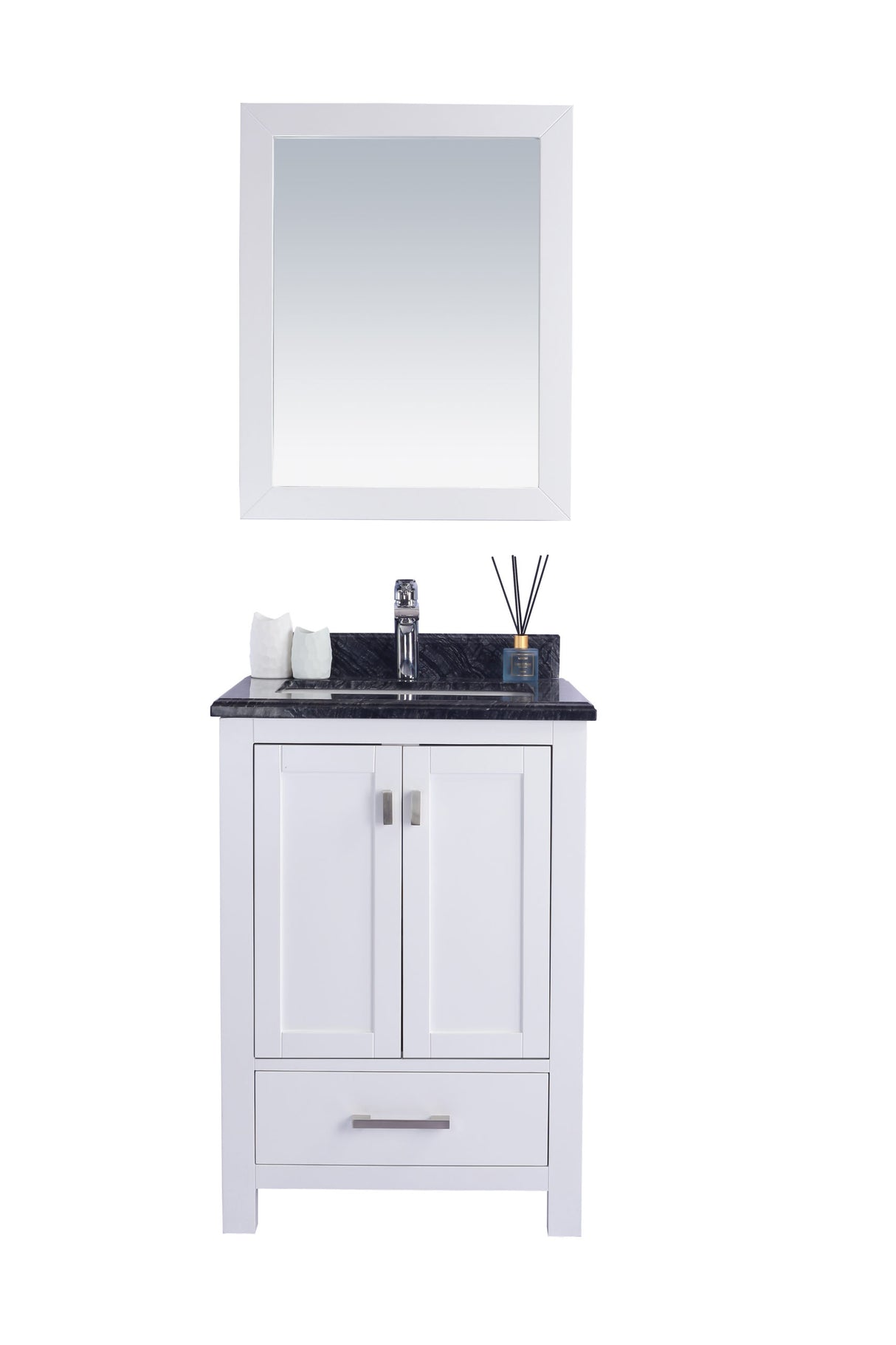 Wilson 24" White Bathroom Vanity with Black Wood Marble Countertop Laviva 313ANG-24W-BW