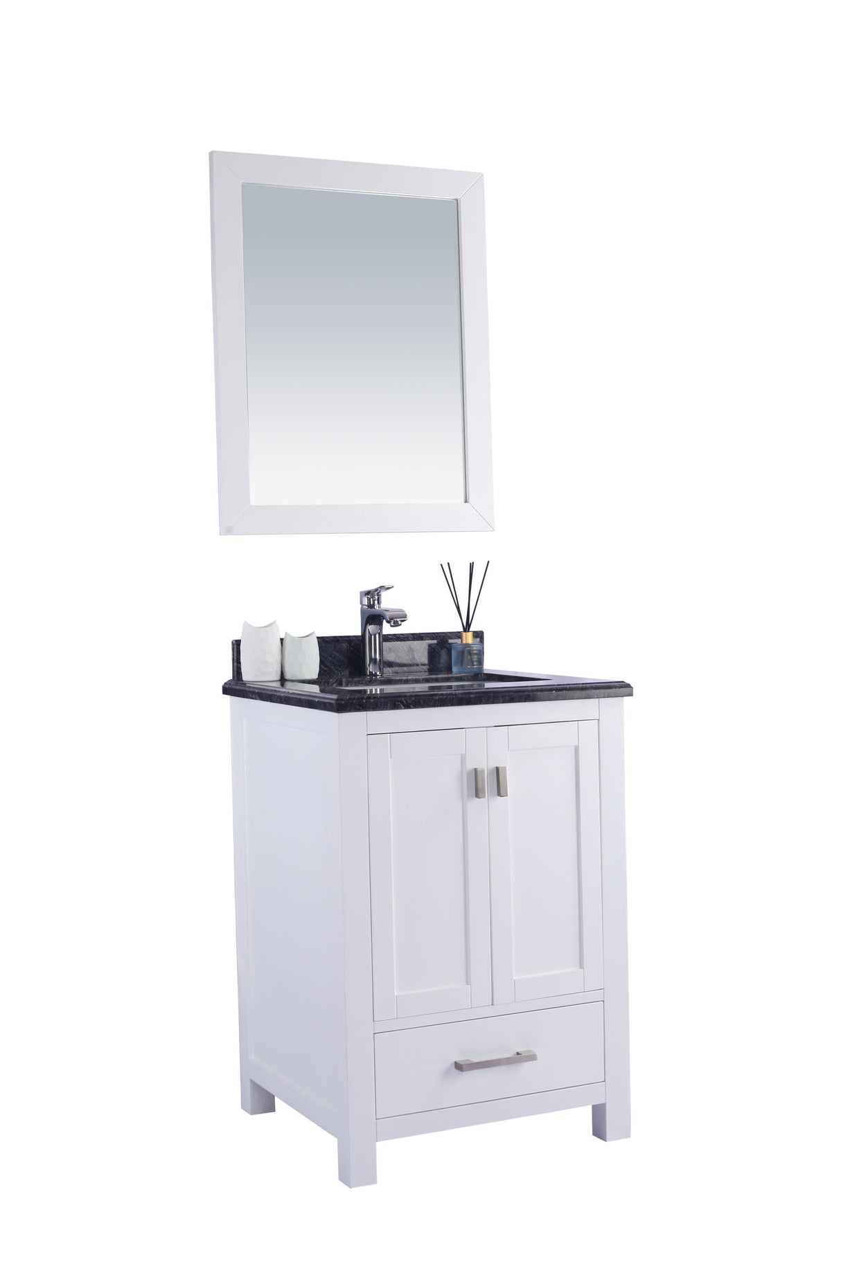 Wilson 24" White Bathroom Vanity with Black Wood Marble Countertop Laviva 313ANG-24W-BW