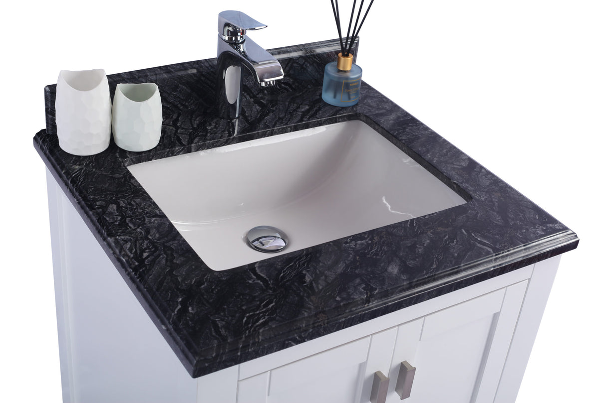 Wilson 24" White Bathroom Vanity with Black Wood Marble Countertop Laviva 313ANG-24W-BW