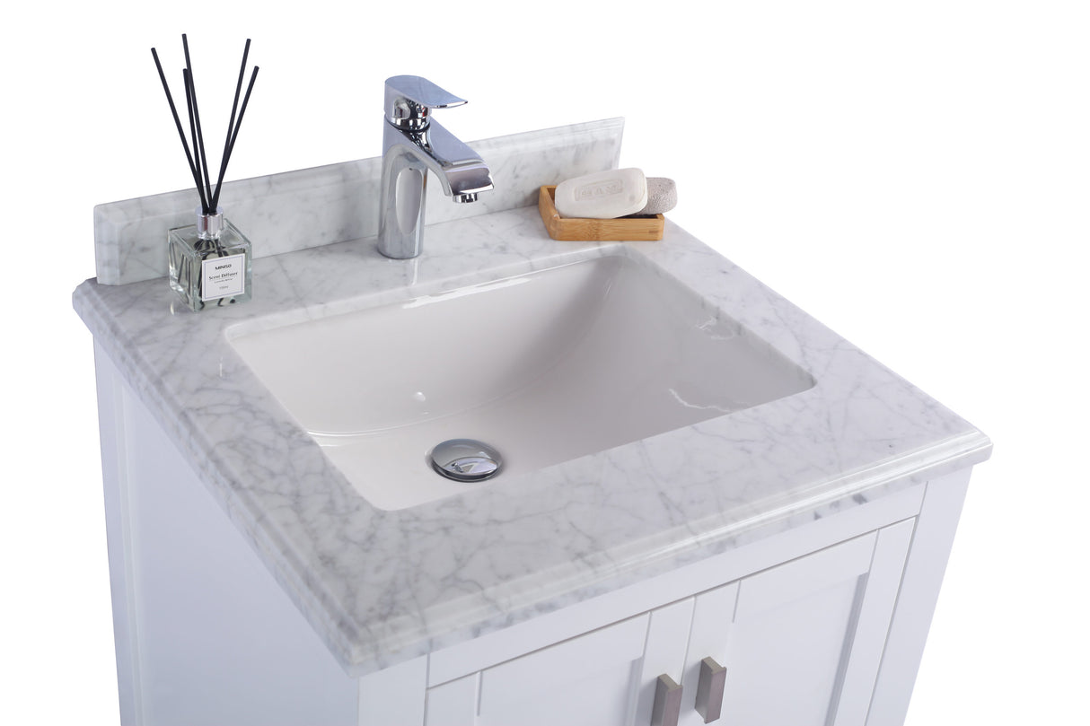 Wilson 24" White Bathroom Vanity with White Carrara Marble Countertop Laviva 313ANG-24W-WC