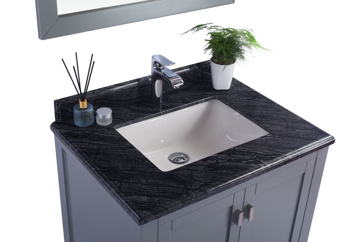 Wilson 30" Grey Bathroom Vanity with Black Wood Marble Countertop Laviva 313ANG-30G-BW