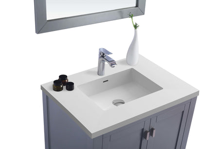 Wilson 30" Grey Bathroom Vanity with Matte White VIVA Stone Solid Surface Countertop Laviva 313ANG-30G-MW