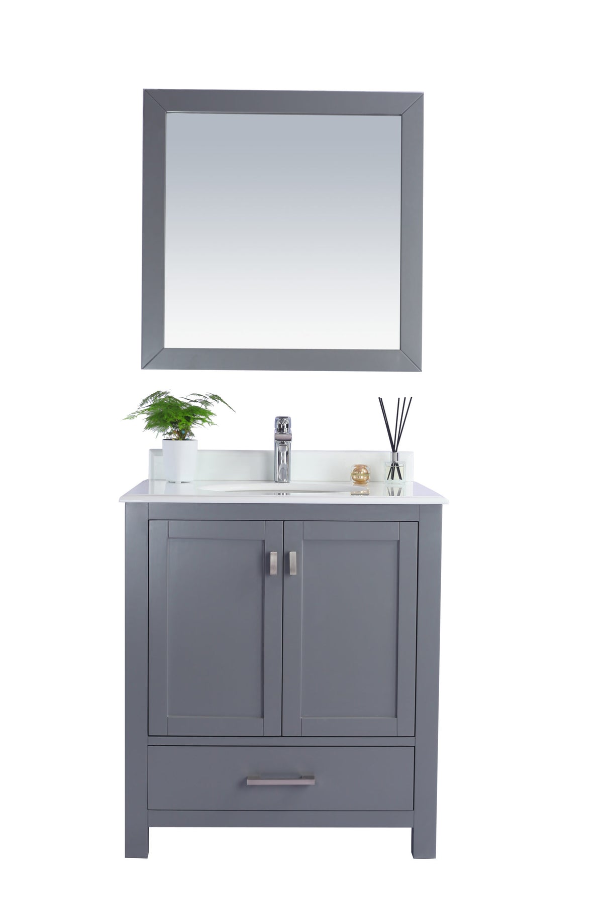 Wilson 30" Grey Bathroom Vanity with Pure White Phoenix Stone Countertop Laviva 313ANG-30G-PW