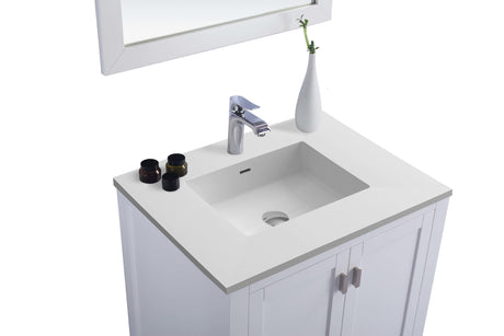 Wilson 30" White Bathroom Vanity with Matte White VIVA Stone Solid Surface Countertop Laviva 313ANG-30W-MW