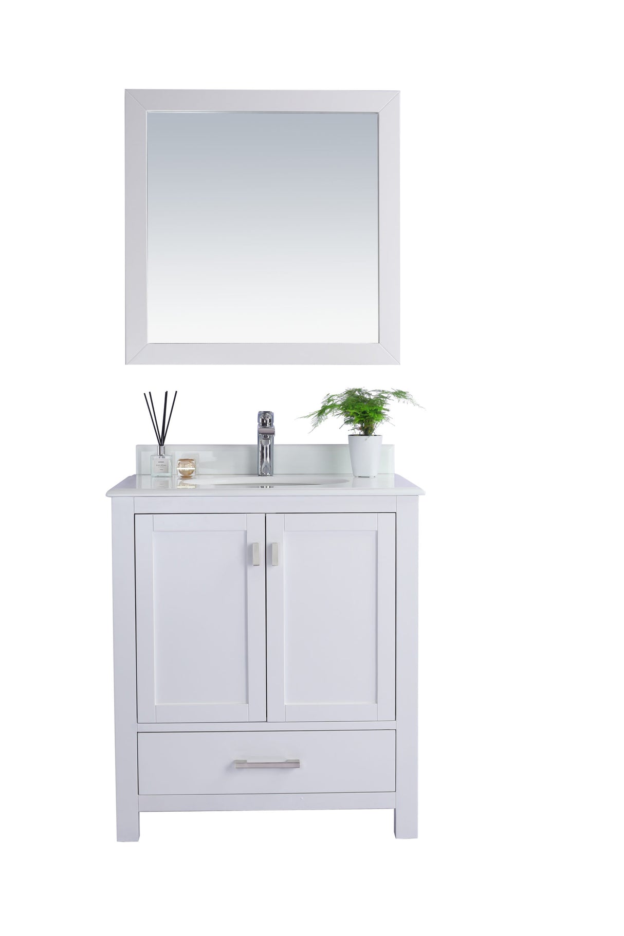 Wilson 30" White Bathroom Vanity with Pure White Phoenix Stone Countertop Laviva 313ANG-30W-PW