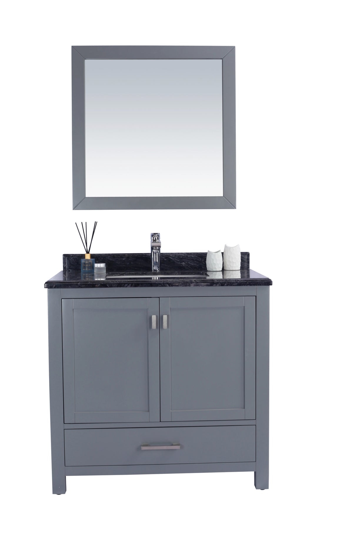 Wilson 36" Grey Bathroom Vanity with Black Wood Marble Countertop Laviva 313ANG-36G-BW