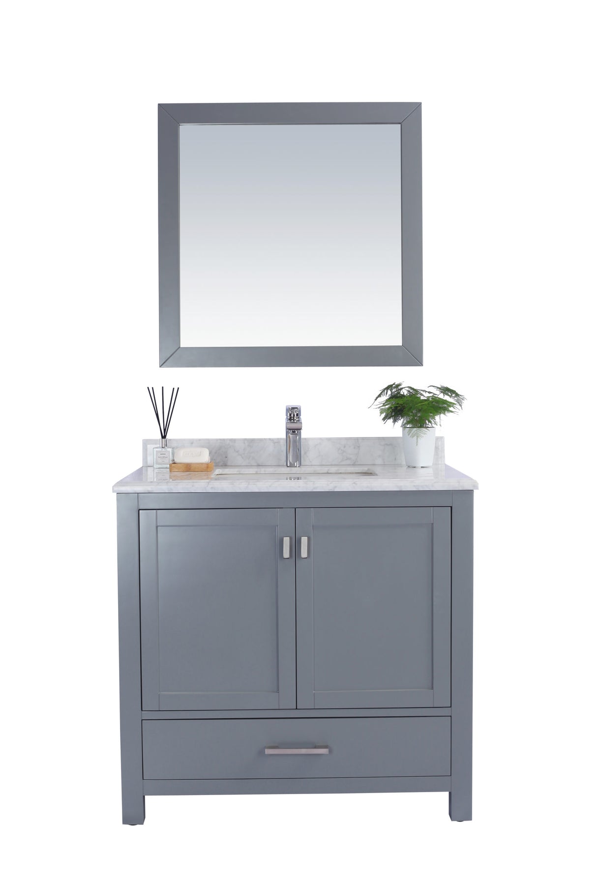 Wilson 36" Grey Bathroom Vanity with White Carrara Marble Countertop Laviva 313ANG-36G-WC